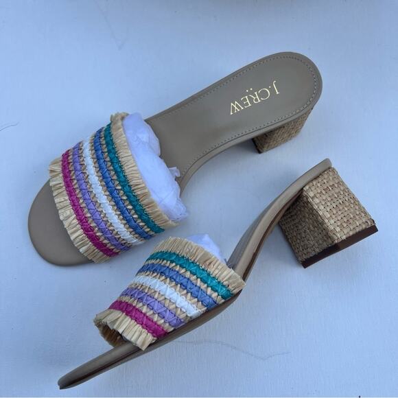 J.Crew Women’s  Classy Seasonal Style Woven Mule Raffia Rainbow Sandals Sz 8.5 - Picture 11 of 11